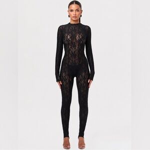Naked Wardrobe Stretch Lace Stirrup Jumpsuit